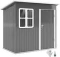 Produktbild: Outsunny Gerätehaus 2,55m², Gartenhaus mit Pultdach, 221 x 133 x 190/173 cm, Geräteschuppen mit Abschließbar Tür, Fenster, Fahrradgarage, Gartenschrank aus Stahl, für Hinterhof, Garten, Dunkelgrau