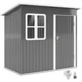 Produktbild: Outsunny Gerätehaus 2,55m2, Gartenhaus mit Pultdach, 221 x 133 x 190/173 cm, Geräteschuppen mit Abschließbar Tür, Fenster, Fahrradgarage, Gart... - Dunkelgrau