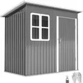 Produktbild: Gerätehaus 2,55m2, Gartenhaus Mit Pultdach, 221 X 133 X 190/173 Cm, Geräteschuppen Mit Abschließbar Tür, Fenster, Fahrradgarage, Gartenschrank Aus Stahl, Für Hinterhof, Garten, Dunkelgrau - Outsunny