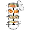 Produktbild: BEM Dampfkocher: 6-tlg Set aus Edelstahl 18/10, Ø 30 cm, Mantowarka Dampfgarer Topf mit Glasdeckel und Dampfeinsatz, für Induktionsherd geeignet