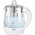 Produktbild: JUNG ADLER AD1299 Wasserkocher mit Temperatureinstellung (60-100°C) Digital, 2200W, Glas mit Edelstahl, 1,5 Liter, LED Innenbeleuchtung mit Farbwe... - Weiß