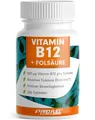 Produktbild: VITAMIN B12 hochdosiert - 365 Tabletten mit 500 µg Vit B12 + 200 µg Biofolate® Folsäure - Methylcobalamin, Adenosylcobalamin & Hydroxocobalamin Vitamin B12 - laborgeprüft mit Zertifikat - 100% vegan