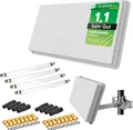 Produktbild: Sat Flachantenne Quad LNB HD Sat Anlage für 4 Teilnehmer kompakte Sat-Antenne mit Fensterhalterung und Zubehör SET – starke Empfangsleistung für alle Satelliten von netshop 25