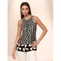 Produktbild: Shirttop HEINE, Damen, Gr. 44, beige (sand, schwarz, bedruckt), 95% Polyester, 5% Elasthan, bedruckt, gemustert, mehrfarbig, Rundhals, Tops Shirttop