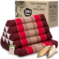 Produktbild: livasia Thaikissen mit 1 Auflage - 75x50x8cm - Dreieckskissen mit Sitzkissen, Keilkissen mit Kapok, Rückenkissen faltbar, Thaimatte zum Klappen, handgefertigt, Meditationskissen (Rubinrot)