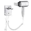 Produktbild: QL Haartrockner Ionen mit Wandhalterung und USB-Steckdose,Föhn mit ThermoProtect Technologie 2000watt,für Hotel Haus,Silber