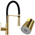 Produktbild: Granitan VEGAS Mischbatterie Küche - Küchenarmaturen aus Messig mit Brause Schwenkbarer - Ausziehbar ⌀35mm - Wasserhahn mit Schlauch mit Zwei Sprühfunktionen - Gold