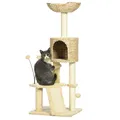 Produktbild: PawHut Katzen Kratzbaum 116 cm Katzenbaum mit Katzenhöhle, Katzenbett, Indoor Kletterturm mit Spielball, Kratzbrett, Plüsch Kratzmöbel für Katzen bis