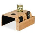 Produktbild: Relaxdays - Sofatablett Armlehne, Bambus, Hbt: 5,5 X 50 X 33,5 Cm, Sofaablage Mit Untersetzern, 2 Fächer, Natur/schwarz