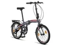 Produktbild: Licorne Bike Phoenix 2D, 20 Zoll Aluminium-Faltrad-Klapprad, Scheibenbremse, Discbremse, V-Bremse Faltfahrrad-Herren-Damen, 7 Gang Kettenschaltung - Folding City Bike, Alu-Rahmen, StVZO, Vorderlampe, Hinterlampe Farbe:Anthrazit-Rot;Stil:V-Bremse