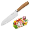 Produktbild: Kuppels Wood Santoku Messer mit Kullenschliff, 17 cm Klingenlänge, extrem scharf & schnitthaltig, Messer mit Holz-Griff aus Akazie, rostfrei & poliert, japanischer Messer-Typ, Allesschneider