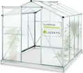 Produktbild: Juskys Aluminium Gewächshaus mit Fundament für Garten - 4,75 qm - 190 × 253 cm - 1 Dachfenster & Schiebetür - 4 mm Platten