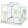 Produktbild: JUSKYS® Aluminium Gewächshaus mit Fundament 4,75 qm - 190 × 253 cm - 1 Dachfenster & Schiebetür - 4 mm Platten - Garten Treibhaus Pflanzenhaus