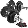 Produktbild: Hop-Sport Kurzhanteln 20kg (2 x 10 kg), Gusseisen Dumbbell Set, Fitnessgeräte für Zuhause, Hantelset mit Neopren Handschuhen, Verchromter Stahlstange