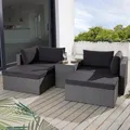 Produktbild: Outdoor Garten Lounge Set XXL MODULAR grau Polyrattan Sitzgruppe inklusive Kissen