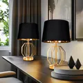 Produktbild: Tischlampen 2er Set Schwarz Gold Industrial Modern Textilschirm E27 Tischleuchte