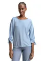 Produktbild: TOM TAILOR Denim Damen Loose Fit Longsleeve mit Streifen & Raffarm 31347 - Small Mid Blue White Stripe L