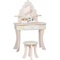 Produktbild: AIYAPLAY Schminktisch Kinder, Schminktisch-Set mit Hocker, Schublade, abnehmbarem Spiegel, Frisiertisch mit Regal, 7 Spielzubehörteilen, 2-in-1-Kosmetiktisch für Kinder ab 3 Jahre, Rosa   Aosom