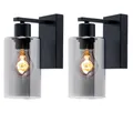 Produktbild: Wandleuchte Vintage Innen Wandlampe schwarz Industrial Wandspot rauchfarben, Retrostil Zylinder, Metall schwarz matt Glas, 1x E27 Fassung, HxBxÜ 23x10x15 cm, 2er Set
