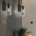 Produktbild: Wohnzimmerlampe Flurleuchte Wandleuchte Glas rauch Metall schwarz E27 Küche 2x