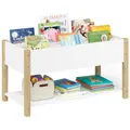 Produktbild: Bellabino Teme Bücherregal Kinderzimmer – Kinderbücherregal mit 4 Fächern – Montessori Bücherregal mit Ablagefach – Bücherregal für Kinder Weiß/Natur – Kinderzimmer Deko aus Holz 80x40x44 cm