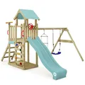 Produktbild: Wickey Spielturm Klettergerüst MultiFlyer Light, Schaukel & pastellblauer Rutsche, Outdoor Kinder Kletterturm mit Sandkasten, Leiter & Spiel-Zubehör für den Garten