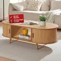 Produktbild: [en.casa] Couchtisch Nordkapp Wohnzimmertisch mit 2 Schiebetüren Bambus Sofatisch mit Stauraum Kaffeetisch Holzbeine 120 x 55 x 40 cm