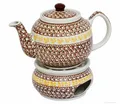 Produktbild: Original Bunzlauer Keramik Teekanne 1.0 Liter + Stövchen im Dekor 973