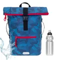 Produktbild: Elephant Rucksack Herren Plane Time Bag Kurierrucksack Roll-Top Fahrradrucksack Sport Fitness Damen 23 Liter A4 12821 + Flasche (12824 Cyber Camo Blau)