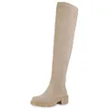 Produktbild: VAN HILL Damen Leicht Gefütterte Overknees Stiefel Blockabsatz Schuhe Profilsohle Langschaftstiefel Plateau Vorne Freizeit Boots 208740 Beige 38
