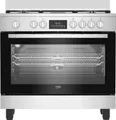 Produktbild: Beko Gasherd 90 x 60 cm, BGM11226EX, Serie bpro 500, Multifunktionsofen 111 l, Kochfeld mit 5 Flammen mit Dreifachkrone, Gussroste, Touch-Control, Edelstahl/Schwarz, Klasse 