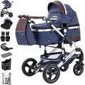 Produktbild: Daliya® BAMBIMO 3in1 Kinderwagen mit i-Size Babyschale, Airless-Rädern & leichtem Aluminiumrahmen – Travel-System mit 2in1-Babywanne/Sportsitz,... - Blau/Silber