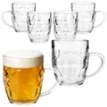 Produktbild: MamboCat 6er Set Dijon Bierkrug I 200ml, Höhe 9,3cm I für 6 Personen I Bierhumpen aus Glas mit Schild, Relief & Henkel I Biergläser 0,2L I Bierseidel für Partys, Geburtstage & Co