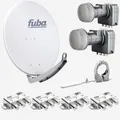 Produktbild: Fuba Sat Anlage 4 Teilnehmer - 2 Satelliten (z.B. Astra/Hotbird) | DAA 780 G Satellitenschüssel 80cm Alu hellgrau (Testergebnis: ausgezeichnet)* + 2X Quad LNB + Multifeedschiene + 4X DiSEqC-Schalter