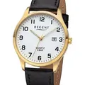 Produktbild: REGENT F-1417 Herrenuhr Gold Edelstahl 39 mm Leder 5 BAR - Schwarz