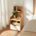 Produktbild: [en.casa] Nachttisch Bordkak Nachtschrank mit Regal Schublade und Ablagefach Beistelltisch 75 x 35 x 30 cm Nachtkästchen Nachtkommode Eicheoptik/Weiß