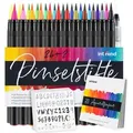 Produktbild: int!rend Brush Pen Set 51-teilig - 24 Aquarellstifte, 2 Wasserstifte, 20 Blätter Aquarellpapier, 5 Schablonen - Handlettering Stifte, Pinselstifte...