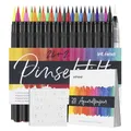 Produktbild: int!rend 24 Aquarellstifte Pinselstifte - Brush Pen Set - 2 Wasserpinselstifte - 20 Blätter Aquarellpapier 5 Schablonen - Aquarellfarben Stifte - Pinselstifte für Erwachsene