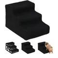 Produktbild: Relaxdays - Hundetreppe 3 Stufen, Kleine & Große Hunde, Bett & Couch, Stoffbezug, Tiertreppe Innen, 30x35x45 Cm, Schwarz