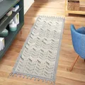 Produktbild: carpet city Teppich Läufer Boho Flur - Creme, Graublau - 80x300 cm - Geometrisches Muster - Relief-Optik, 3D-Effekt - Cut-&Loop, Sisal - Moderne Fransen-Teppiche Schlafzimmer