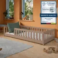 Produktbild: Kinderbett Bodenbett 80x180 cm mit Rausfallschutz & Lattenrost Montessori Bett Bed Gitterbett Kinder Jugendbett Einzelbett | Milchschokolade