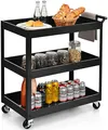 Produktbild: COSTWAY Rollwagen Küchewagen Metall, Servierwagen Allzweckwagen mit 3 Ebenen Stauraum & Griff, Werkstattwagen Nischenregal auf Rollen, Transportwagen für Büro Garage Lager (Schwarz)