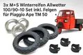 Produktbild: 3x M+S Winterreifen Allwetter 100 90 10 Set inkl. Felgen für Piaggio Ape TM 50