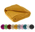 Produktbild: wometo Kuscheldecke Strick 140x190 gelb senfgelb Curry - Strickdecke oekoTex warme weiche Decke mit edlem und schlichten Strickmuster