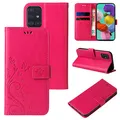 Produktbild: LBH Handy Hülle für Samsung Galaxy A51 Case Handytasche Schmetterling Blumen Flower Standfunktion Schutzhülle Magnet Rundum Schutz 360 Grad Flipcase Cover Pink