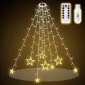Produktbild: SALCAR 2m Christbaumbeleuchtung mit Ring, Sterne Lichterkette Weihnachtsbaum mit Fernbedienung und 9 Modi, LED Tannenbaum Überwurflichterkette,