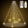 Produktbild: SALCAR 2m Christbaumbeleuchtung mit Ring, Sterne Lichterkette Weihnachtsbaum mit Fernbedienung und 9 Modi, LED Tannenbaum Überwurflichterkette, Warmweiß
