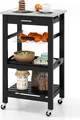 Produktbild: GOPLUS Servierwagen auf Rollen, Rollwagen mit ausziehbarer Metallkorb, Serviertablett, feststellbaren Rollen, Küchenwagen für Küche (Schwarz)