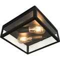 Produktbild: Qazqa Modern außen Deckenleuchte, Deckenlampe für den Garten - Rotterdam - Schwarz, max. 60W, Geeignet für LED, 10cm, IP23, Quadratisch, 2-flammig - Schwarz
