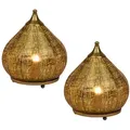 Produktbild: Marrakesch Orient & Mediterran Interior Nachttischlampe 2er Set Orientalische Deko Tischlampe Nachttischlampe Lampe Gold, Leuchtmittel nicht im Lieferumfang enthalten, Handarbeit goldfarben